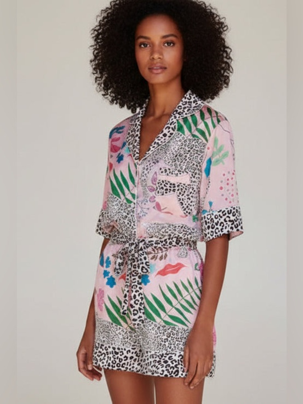 Pink Leopard Trim Two Piece Pajama Set
